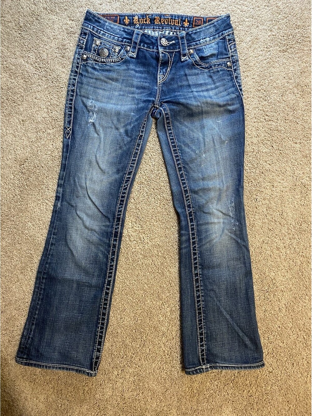Rock Revival Women's Size 28 Jen Bootcut Distressed Denim Blue Jeans - Y2K Era